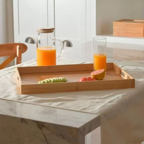 BANDEJA RETANGULAR COM ALÇAS DE BAMBU SENSE 37 CM