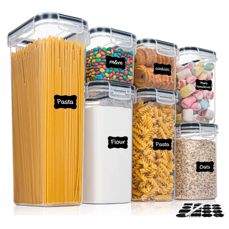 Conjunto de 7 Recipientes Herméticos de Alimentos para Cozinha com 10 Etiquetas e Caneta